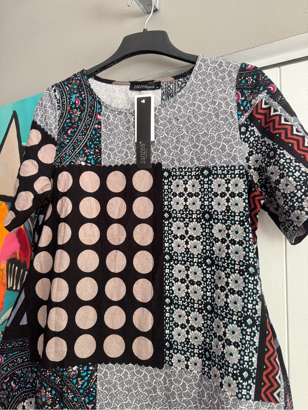 NWT ZANZEA Mixed Print Tulip Balloon Midi Dress Extra Large lagenlook - Picture 2 of 8